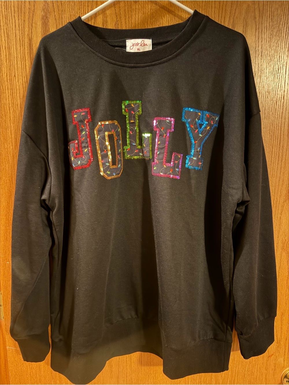 Jess Lea Black Sequin Logo Crewneck Sweatshirt